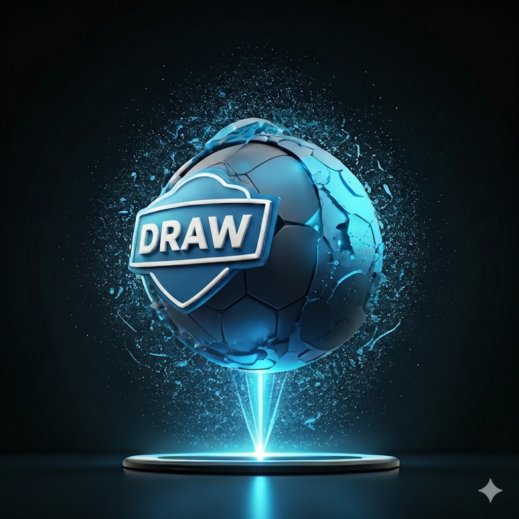 Stylised football draw orb opening with blue digital light