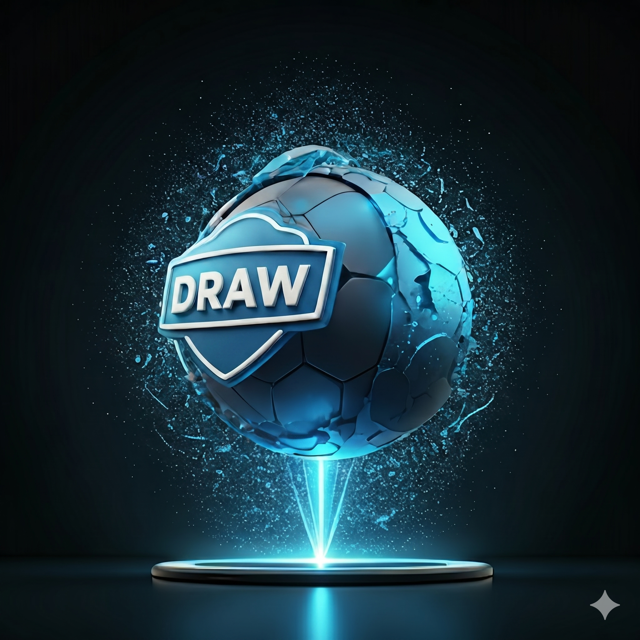 Stylized football draw orb opening with blue digital light