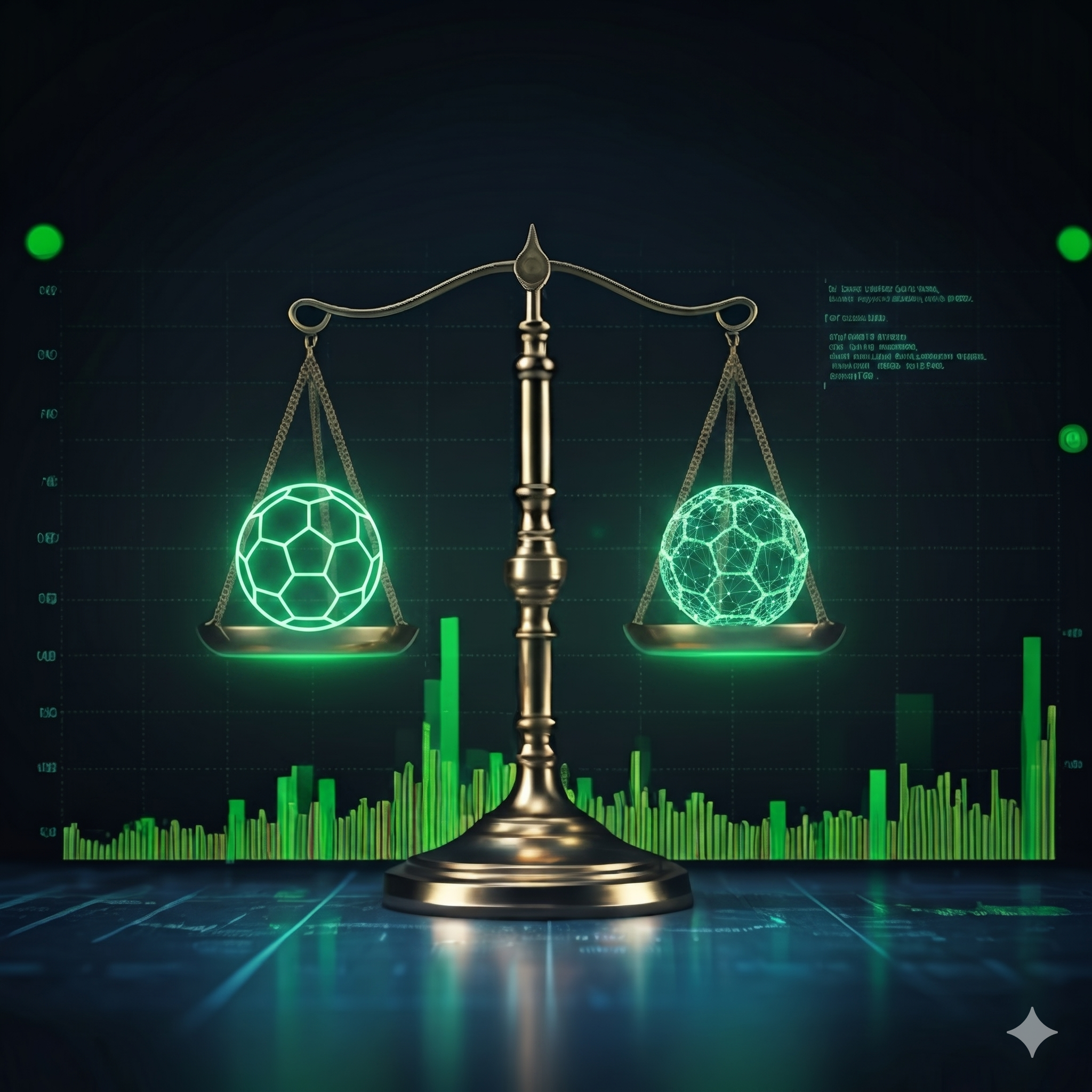 Technical football balance chart with green data overlays