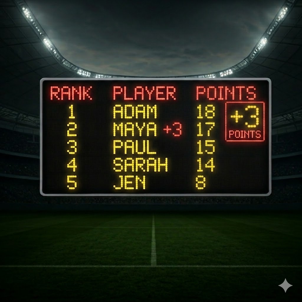 Digital football scoreboard with glowing yellow numbers